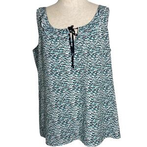 LOFT Sleeveless Black White Teal Pattern Top